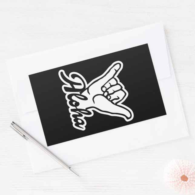 Sticker Rectangulaire Aloha Shaka Main, Hang Loose signe (Enveloppe)
