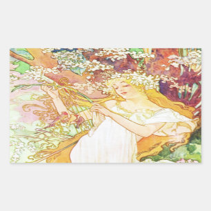 Sticker Rectangulaire Alpha Mucha Spring Floral Vintage Art nouveau