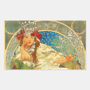 Sticker Rectangulaire Alphonse Mucha Art Nouveau Princesse Hyacinth