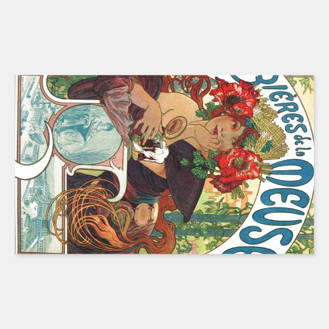 Sticker Rectangulaire Alphonse Mucha Bieres De La Meuse (Devant)
