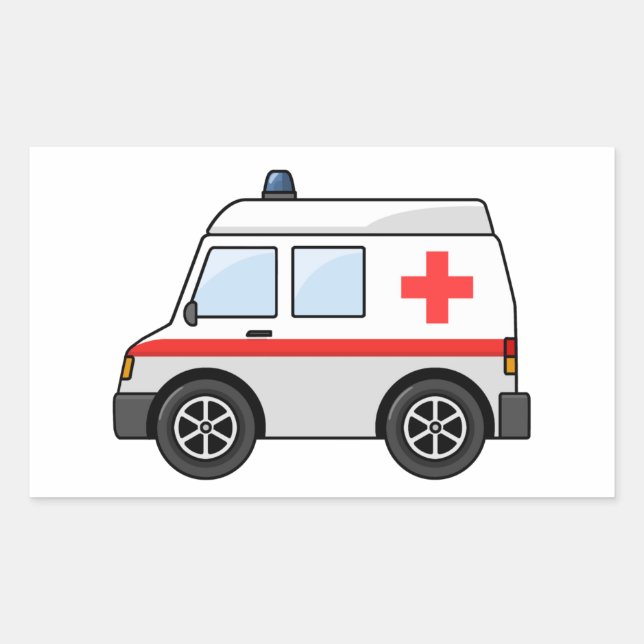 Sticker Rectangulaire Ambulance de dessin en rouge et blanc (Devant)