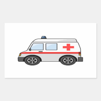 Sticker Rectangulaire Ambulance de dessin en rouge et blanc