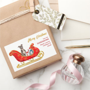 Sticker Rectangulaire American Staffordshire Terrier Christmas Sleigh