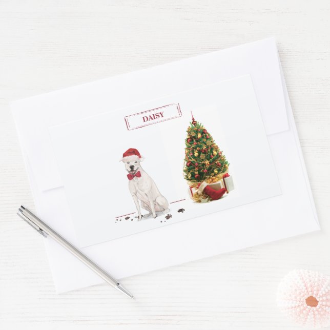 Sticker Rectangulaire American Staffordshire Terrier Funny Christmas Dog (Enveloppe)