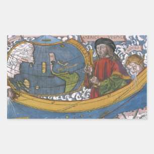 Sticker Rectangulaire Amerigo Vespucci Explorateur sur une carte des Amé