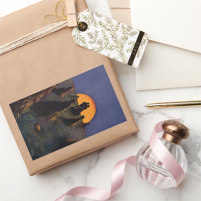 Sticker Rectangulaire Amour et Romance Vintage, Baiser sous la Lune de l (Cadeaux)