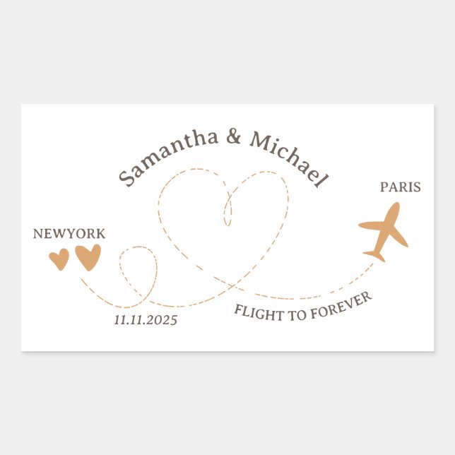 Sticker Rectangulaire Amoureux de voyage en avion de mariage (Devant)