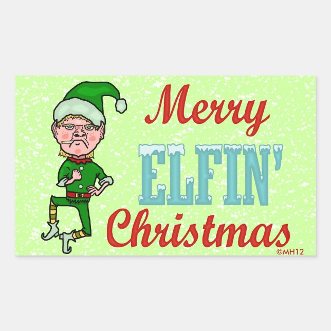 Sticker Rectangulaire Amusant Joyeux Elfin Noël Bah Humbug (Devant)