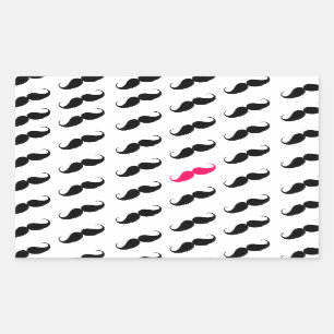 Sticker Rectangulaire Amusante Fille Rose Et Noir Motif Mustache
