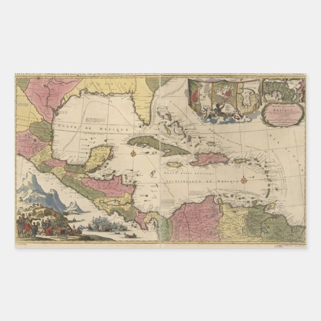Sticker Rectangulaire Ancienne carte des Antilles (1757) (Devant)