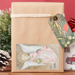 Sticker Rectangulaire Ange de Noël vintage