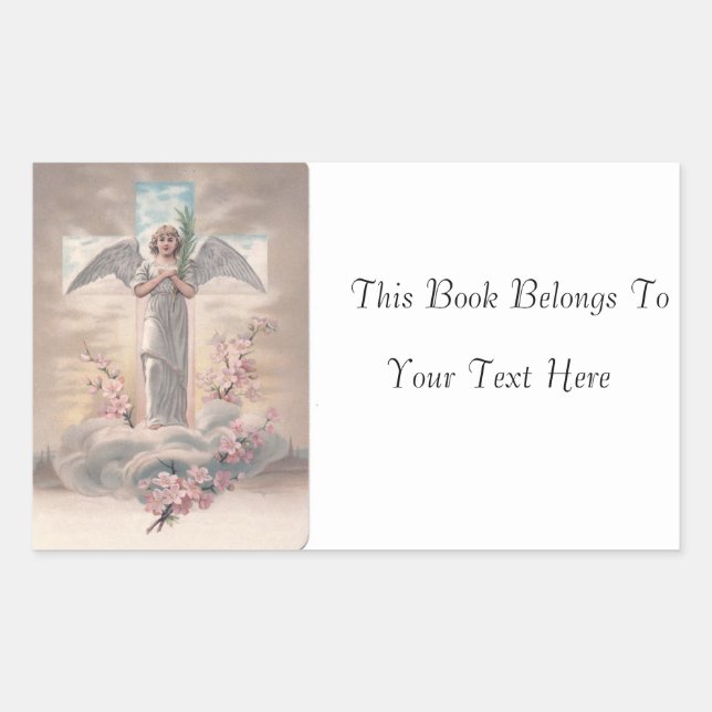 Sticker Rectangulaire Angel et Croix Pâques Nom de la photo Plaque (Devant)