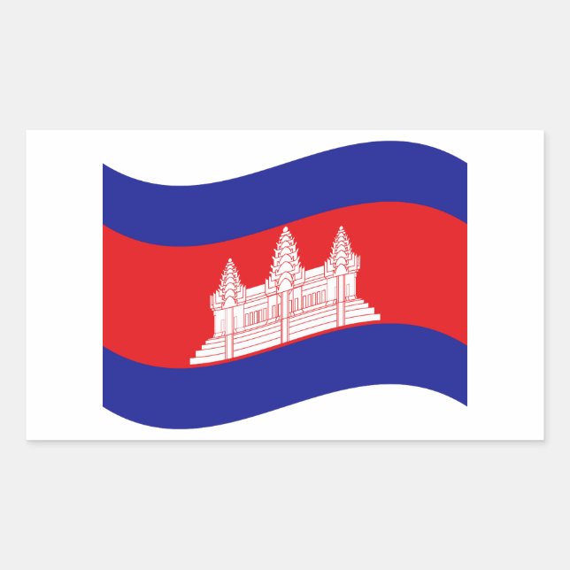 Sticker Rectangulaire Angkor Vat Drapeau Cambodgien Vague (Devant)