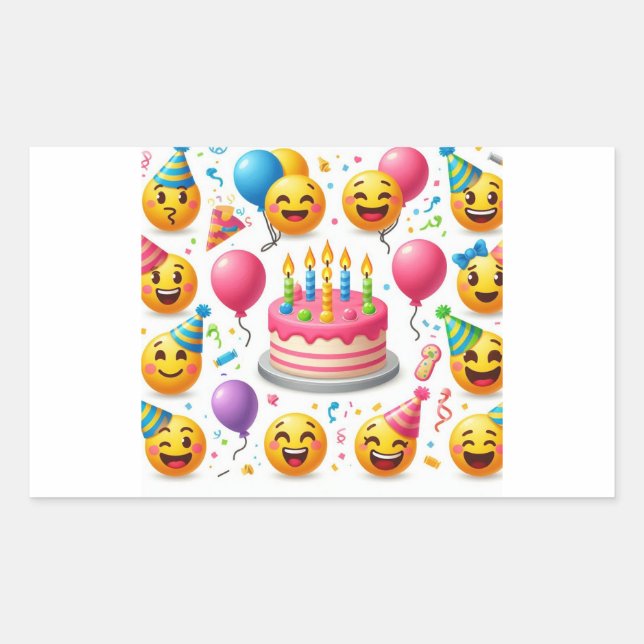 Sticker Rectangulaire Anniversaire Célébration Emoji Set (Devant)
