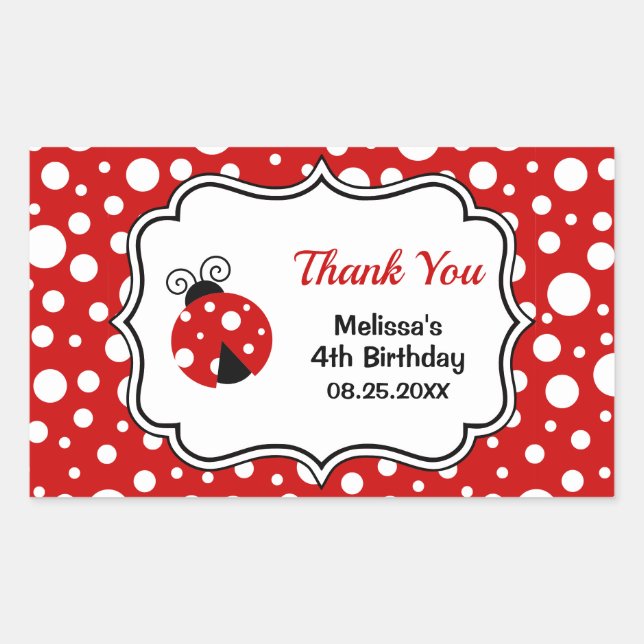 Sticker Rectangulaire Anniversaire de enfant de trame de Pois blancs rou (Devant)