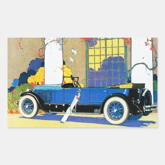 Sticker Rectangulaire Annonce automobile vintage bleue (Devant)