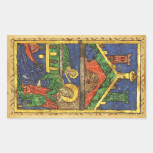 STICKER RECTANGULAIRE ANTIQUE NATIVITÉ CHRISTMAS PARCHEMENT
