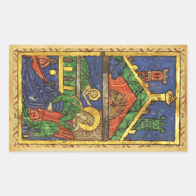 STICKER RECTANGULAIRE ANTIQUE NATIVITÉ CHRISTMAS PARCHEMENT (Devant)
