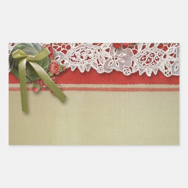 Sticker Rectangulaire Antique Rose dentelle Rustique Rouge Victorien Bur (Devant)