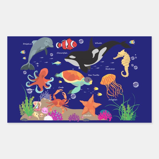 Sticker Rectangulaire Apprendre Le Bonbon Sous La Mer, Le Monde Marin (Devant)