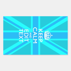 Sticker Rectangulaire Aqua Bleu Vibrant Gardez Le Calme Votre Texte Unio