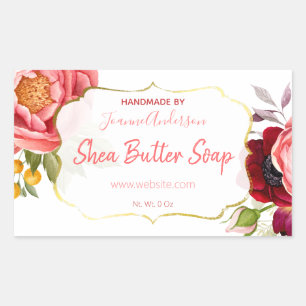 Sticker Rectangulaire Aquarelle blanche rose or Floral Beurre de karité