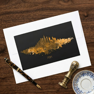 Sticker Rectangulaire Aquarelle de la skyline de Chicago, paysage urbain