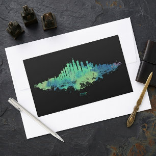 Sticker Rectangulaire Aquarelle de la skyline de Chicago, ville bleue ve