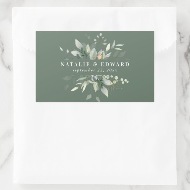 Sticker Rectangulaire Aquarelle feuillage de la faveur de mariage merci (Sac)