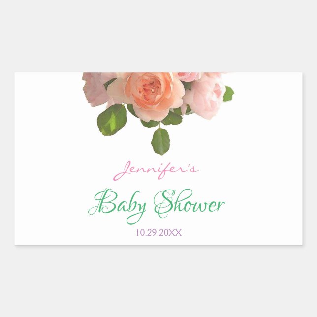 Sticker Rectangulaire Aquarelle Floral Baby shower manuscrit Modèle (Devant)