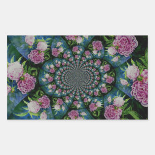 Sticker Rectangulaire Aquarelle florale de pivoine rose blanc