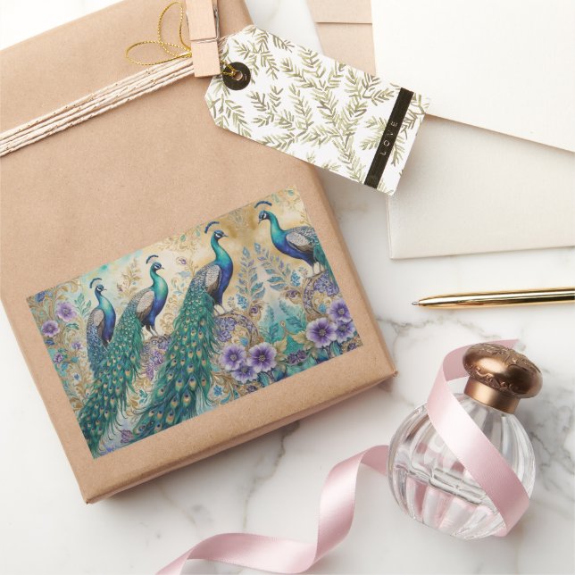 Sticker Rectangulaire Aquarelle florale Peacock (Cadeaux)