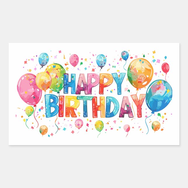Sticker Rectangulaire Aquarelle Joyeux anniversaire (Devant)