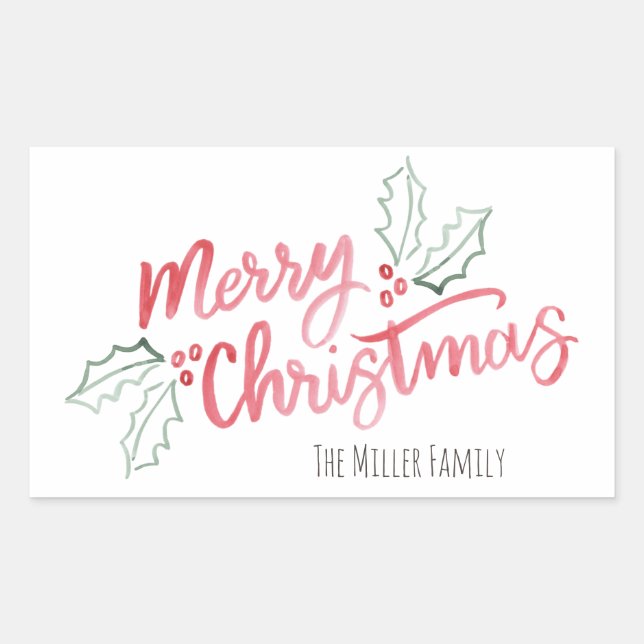 Sticker Rectangulaire Aquarelle mince élégant Joyeux Noël (Devant)