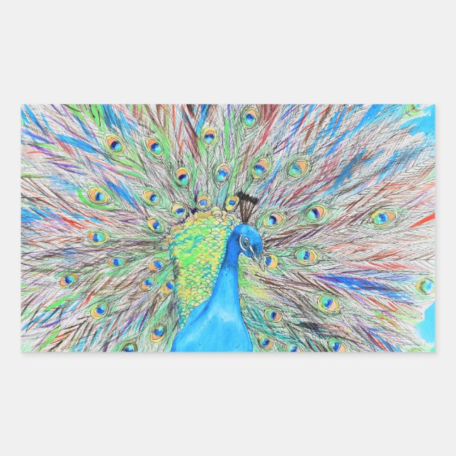 Sticker Rectangulaire Aquarelle Peacock peinture (Devant)