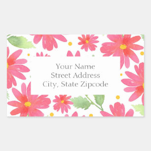 Sticker Rectangulaire Aquarelle rose corail Motif marguerite 2