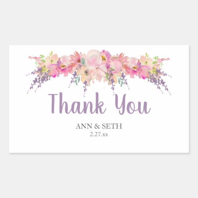 Sticker Rectangulaire Aquarelle rose et pourpre Florale (Devant)