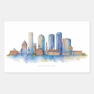 Sticker Rectangulaire Aquarelle Skyline de Boston City   MA Boston moder