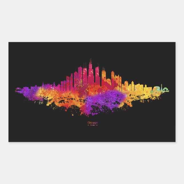 Sticker Rectangulaire Aquarelle Skyline de Chicago en blanc (Devant)
