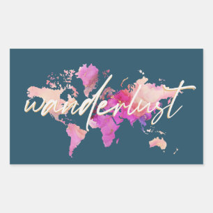 Sticker Rectangulaire Aquarelle Wanderlust Carte du monde Voyage Marine