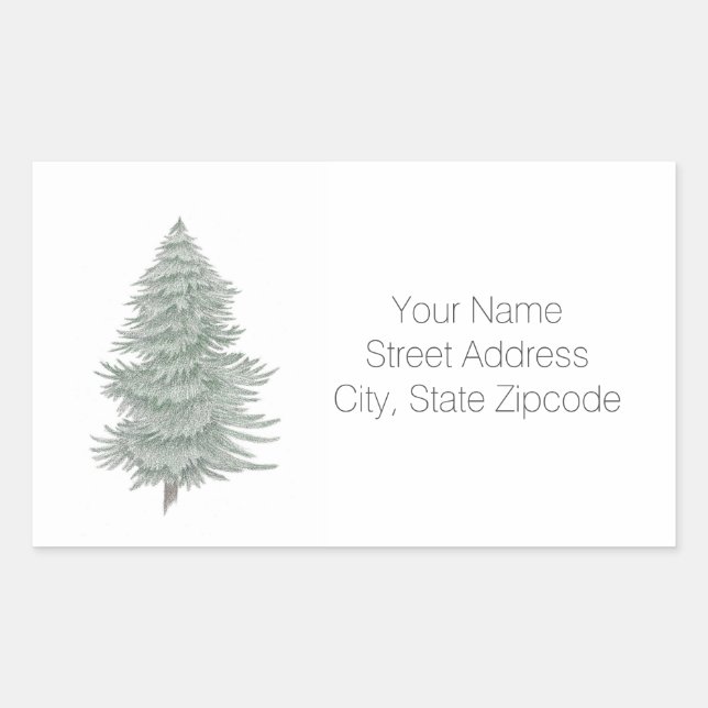Sticker Rectangulaire Arbre À feuillage persistant tiré à la main 2 Étiq (Devant)