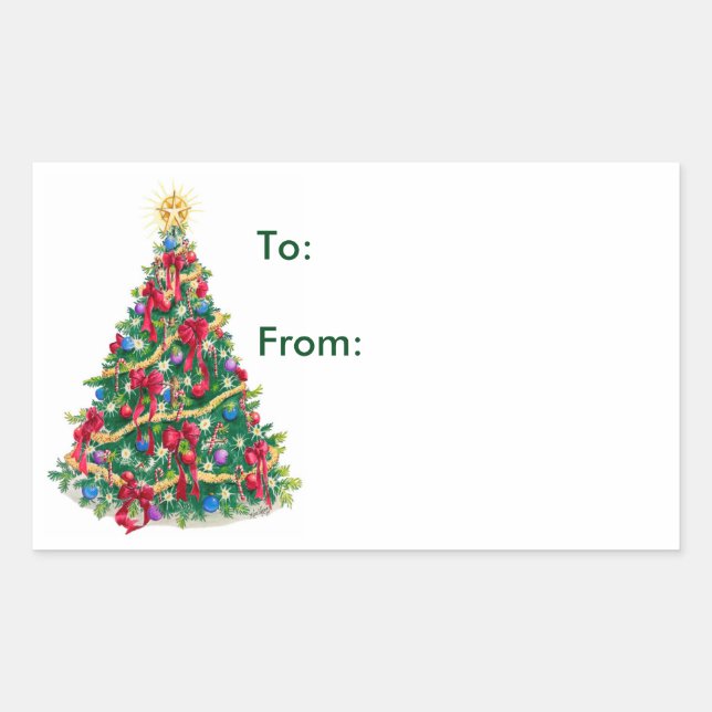 Sticker Rectangulaire Arbre de Noël - Balises cadeaux (Devant)