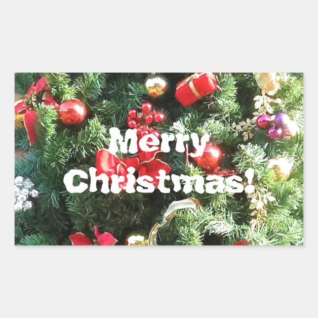 Sticker Rectangulaire Arbre de Noël décoré (Devant)