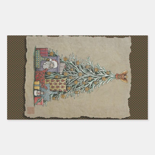 Sticker Rectangulaire Arbre de Noël et présentations (Devant)