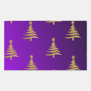 Sticker Rectangulaire Arbres de Noël Gold sur violet