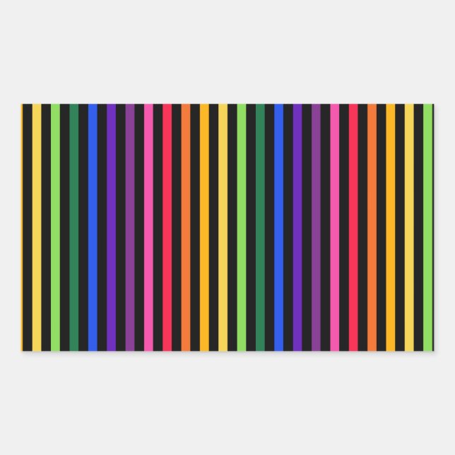 Sticker Rectangulaire Arc-en-ciel et rayures noires (Devant)