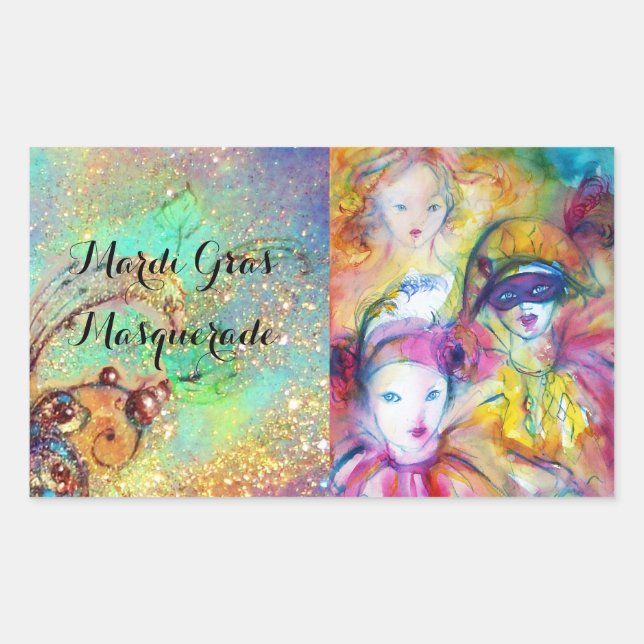 STICKER RECTANGULAIRE ARLECCHINO PIERO ET COLOMBINA MASQUERADE PARTI (Devant)