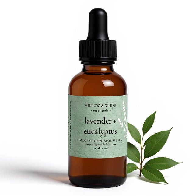 Sticker Rectangulaire Aromathérapie artisanale Essential Oil Sage Green (essential oil bottle label sage green kraft botanical custom packaging artisan maker business gifts)