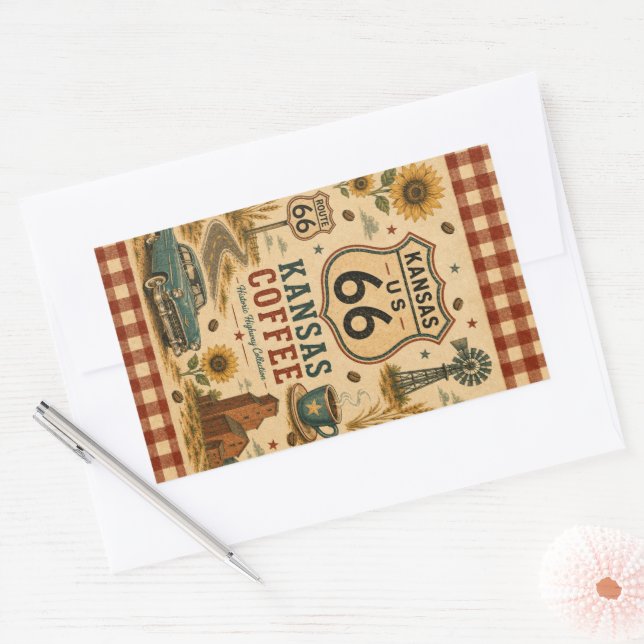 Sticker Rectangulaire Arrêt café Kansas Route 66 Charme (Enveloppe)