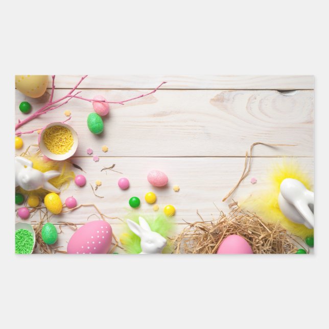 Sticker Rectangulaire Arrière - plan de Pâques avec oeufs de Pâques (Devant)